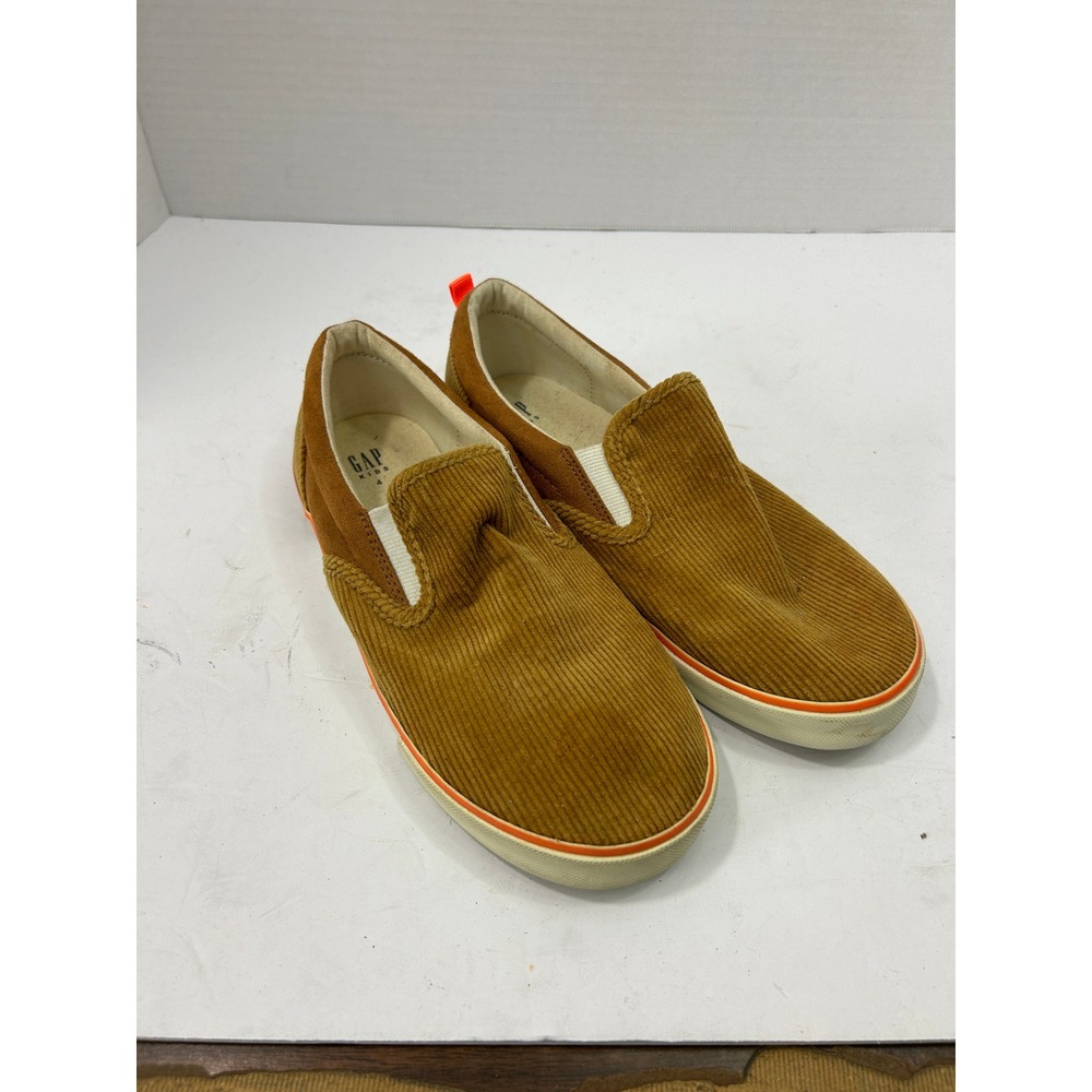 Gap Kids Corduroy SlipOn Sneakers 4 Cognac Brown Neon Orange Skater Retro Casual